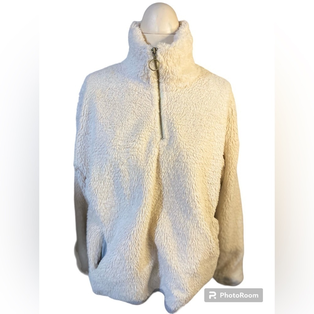 PAPER CRANE Women's Plush Fur White Hoodie w/ Pockets Size L